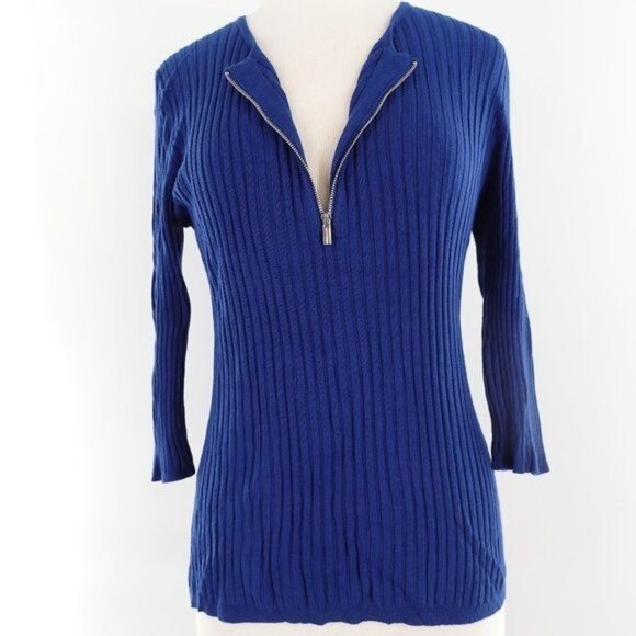 Quarter Zip Rib Knit 3/4 Sleeve Lightweight Sweater Size Medium - Picture 1 of 6